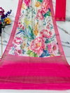 MG 379 Gold Jari Border With Weaving Linen Printed Sarees Wholesale Online
